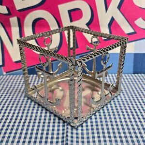 BBW Silver Anchor Nautical Coastal Metal Large 3 Wick Candle Holder